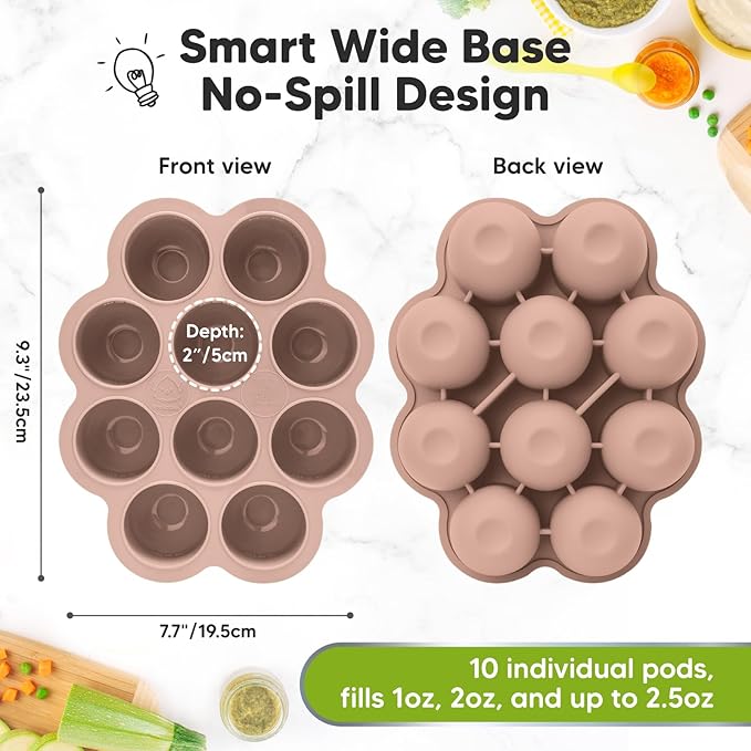 KeaBabies Silicone Food Freezer Trays with Lid, 2oz x 10 Pods Baby Food Storage Containers, Easy Puree Meal Prep, Breast Milk Silicone Freezer Molds, Dishwasher, Microwave Safe, BPA-Free Tray (Dusk)