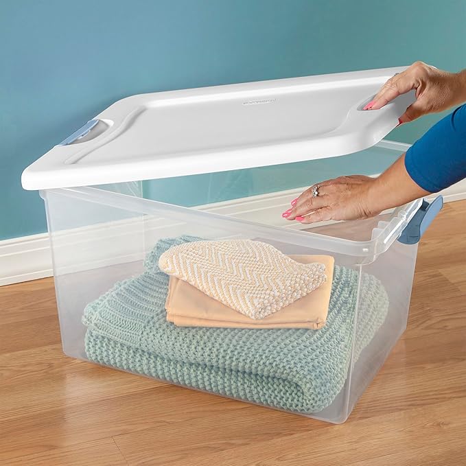 Sterilite 6-Pack Latching Box, Under Bed Storage Bins with Lids, Clear Plastic, 64 Quart - Heavy-Duty Organizing Containers for Closet, Bathroom, and Office