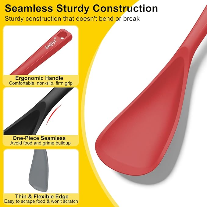 Beijiyi 3 Pack Silicone Cooking Spoons, 12.6 In Multifunction Spatula Spoon for Nonstick Cookware, BPA-Free Kitchen Utensils, Great for Cooking, Serving, Mixing, Multicolor (Black/Grey/Red)