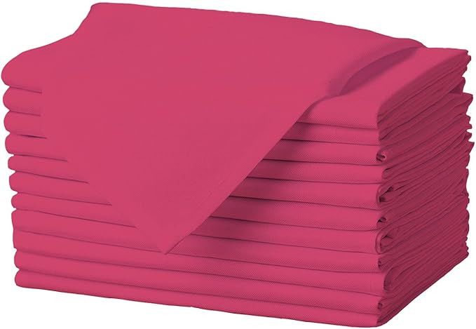 Gee Di Moda Cloth Napkins - 17 x 17 Inch Fuchsia Dinner Napkins - Set of 12 Soft & Absorbent Washable Fabric Cloth Table Napkins with Hemmed Edges for Hotel Restaurant, Holiday Parties & Wedding