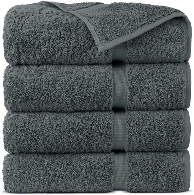 Towel Bazaar Premium Cotton Super Soft and Absorbent Turkish Towels (4-Piece Extra Large Bath Towels, Dark Gray)