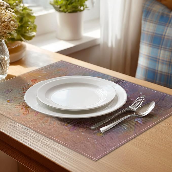 HOMETITUTE Placemats Set of 4 12x18 inch Spring Table Mats for Dining Table Floral Bouquet Linen Placemats Farmhouse Decorations Kitchen Decor Desk Mat for Outdoor Home Party Kitchen Seasonal Dining