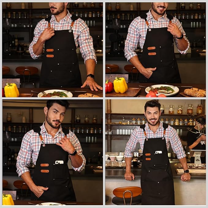 Chef Apron-Cross Back Apron for Men Women with Adjustable Straps and Large Pockets,Canvas