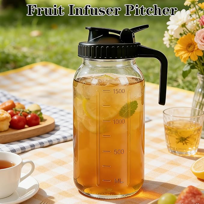 Cold Brew Coffee Maker, 64oz Mason Jar Pitcher with Airtight Lid and Stainless Steel Filter, 1 Quart Wide Mouth Glass Jar Cold Brew Coffee Kit Tea Infuser Pitcher, Coffee Lovers Gifts for Men/Women