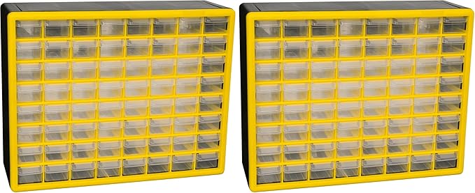 Akro-Mils 64-Drawer Plastic Drawer Storage Cabinet for Garage Organization, Bead Organizer, Building Bricks Storage, Teacher Toolbox, Makeup Organizer, 20-Inch W x 6-Inch D x 16-Inch H, 10164 Yellow