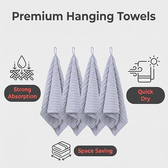 4PCS Gray Microfiber Hand Towels for Bathroom Christmas Decorations Quick Dry Small Towel Set for Bathroom Kitchen 14 x29.6inch