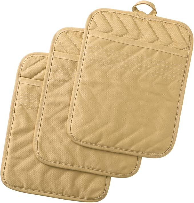 Anyi Pot Holders and Oven Mitts 7" X 9" Heat Resistant Cotton Pocket Pot Holder Set Feature of Non Slip Kitchen Hot Pad Oven Mitts, 3-Pack (Mojave Desert)