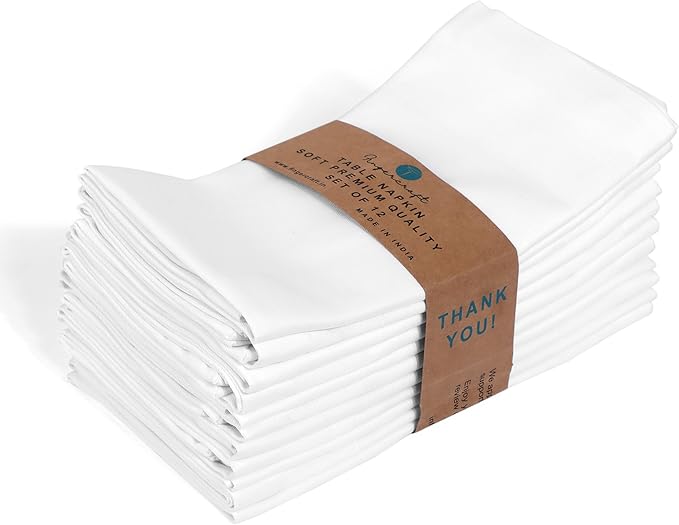 Fingercraft White Cloth Napkins Cotton High GSM Hotel Quality 20 in Oversized Set of 12 Stripe Easter Color