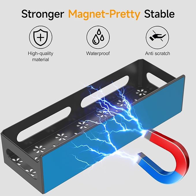 Sevenblue 2 Pack Strong Magnetic Spice Rack for Refrigerator, Multipurpose Magnetic Shelf for Fridge with 4 Hooks for kitchen and Bathroom Organization, Black