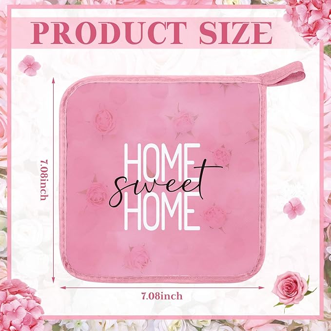 Bencailor 12 Pcs Pot Holders with Pocket Kitchen Hot Potholders Hot Pad Oven Mitts Cookie Bag Oven Gloves for Kitchen Gift Baking Cooking(Pink,Pink Rose)