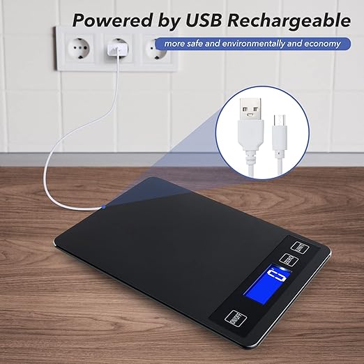 33lb Food Kitchen Digital Scale,1g/0.05oz Precise Graduation, USB Charging Kitchen Scale, Waterproof Stainless Steel with LCD Display, Ounces and Grams for Weight Loss, Cooking, Baking (Black)