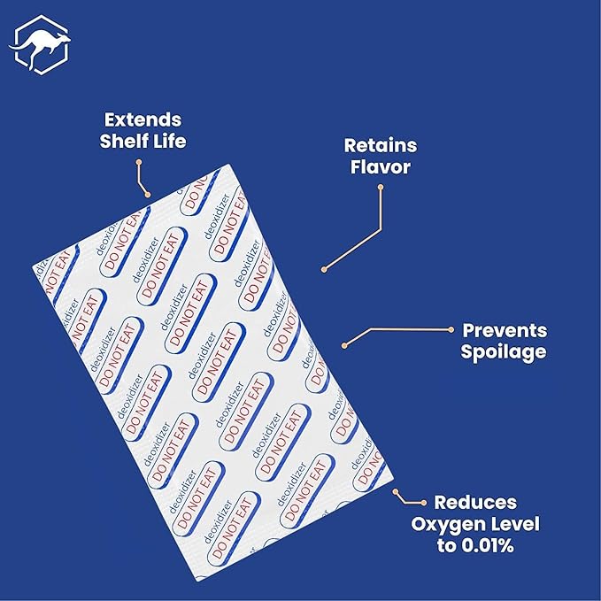 Wallaby 400cc Oxygen Absorbers for Long Term Food Storage 100 count (10х Packs of 10) Bulk - FDA Food Grade Packs for Vacuum Mylar Bag, Airtight Container Flour Sugar Cereal, Freeze Dryer & Dehydrator