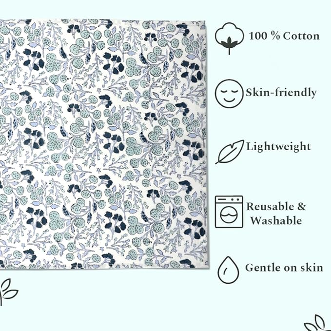 Ridhi Denim Blue Hand Block Print 100% Cotton Napkins 18" x 18" (Set of 4) Reuseable Kitchen Napkins Cloth Decor Dinner Party Wedding Cocktail Gift for Spring, Easter, Valentine