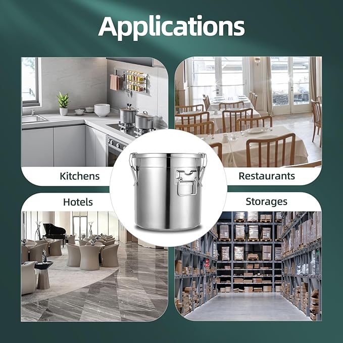 21L/5.55Gal Stainless Steel Airtight Canister Food Storage Canisters with Airtight Lid&Locking Clamp Rice Cereal Grain Canisters Container Bucket for Rice Milk Jug Coffee Bean Cookies Storage