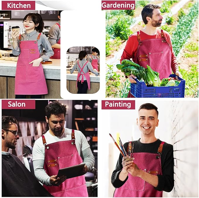 Aprons For Women Men With Pockets 2 Pcs,Kitchen Waterproof Hair Stylist Linen Bbq Tool Canvas For Adults Apron