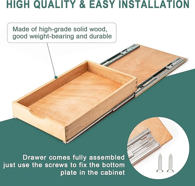 Pull Out Drawers for Kitchen Cabinets, Fully Assembled Wood Cabinet Pull Out Drawer, Pull Out Cabinet Organizer, Fast and Easy DIY Installation, 16”W x 21”D
