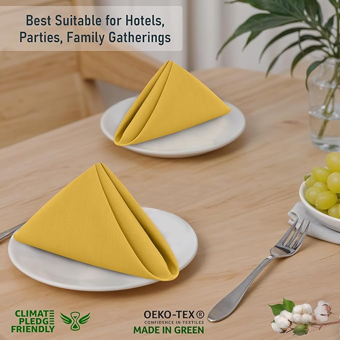 Ruvanti Cloth Napkins Set of 12, 18x18 Inches, 100% Cotton, Washable, Soft & Absorbent, Perfect for Wedding, Christmas, ‎Thanksgiving Dinners - Spicy Mustard