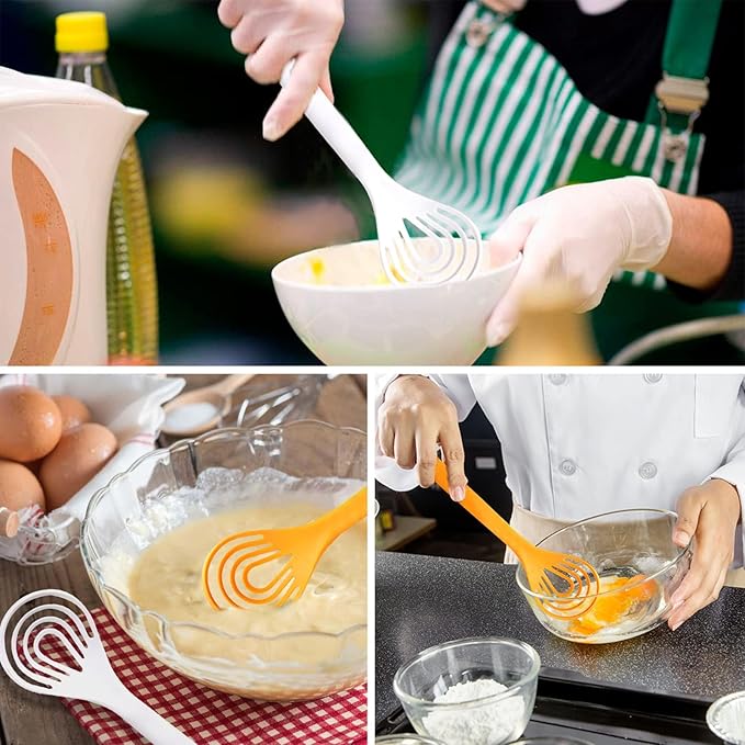 Plastic Whisk Set of 2 | Flat Whisks for Cooking & Kitchen Whisk | BPA-Free Heat-Resistant for Blending, Frothing, Baking | Non-Scratch Manual Mixing Gadgets