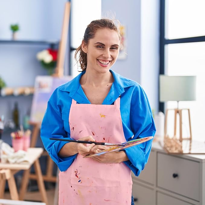 15 Pcs Adult Aprons Bulk with Pockets Adjustable Bib Chef Apron for Women Men Painting Cooking Crafting (S/L)