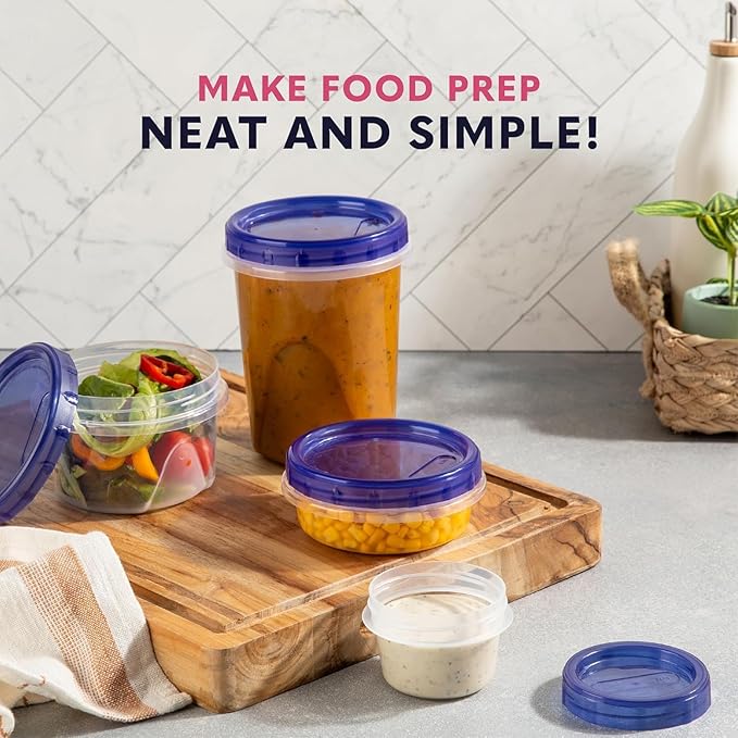 Plastic Food Deli Soup Containers With Twist Top Lids - (32 Oz) - [6 Pack] - Soup & Food Storage Containers Takeout To Go - Airtight Plastic Containers - Microwave, Freezer & Dishwasher Safe BPA-Free