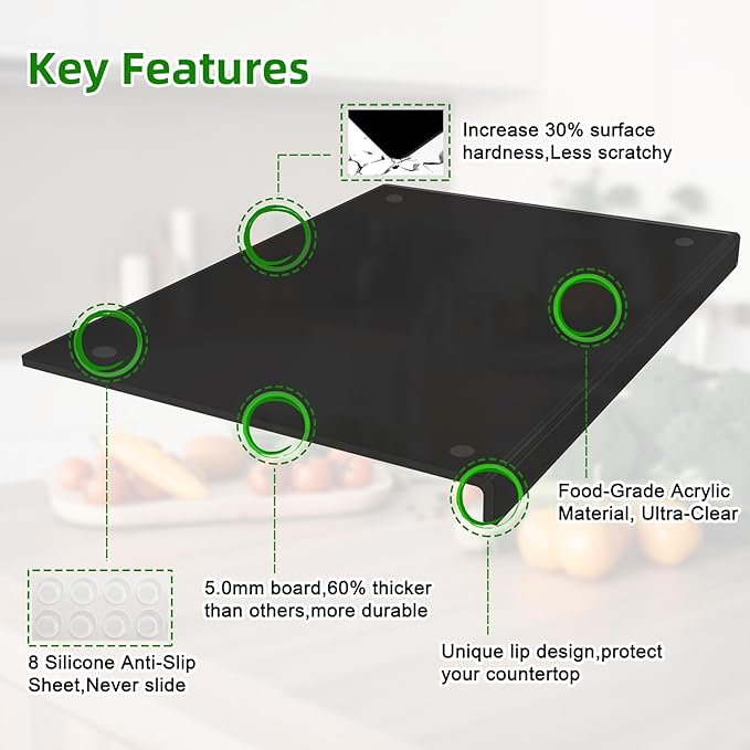 Acrylic Cutting Board with Counter Lip | 60% Thicker & Durable | BPA-Free & Food-Safe Kitchen Tool | Perfect for Protecting Countertops | Versatile & Easy to Clean | Ideal for Home & Professional Use