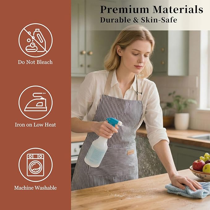 2 Pack Cooking Aprons Adjustable Bib Apron for Women with 2 Pockets, Kitchen Restaurant Men Chefs Aprons