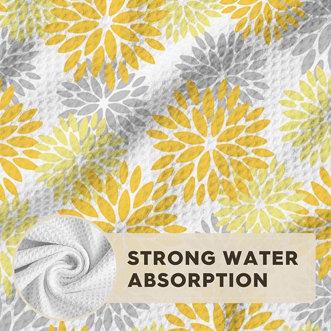 Artoid Mode Yellow Dahlia Floral Kitchen Dish Cloths, 12x12 Inch Quick Dry Microfiber Dishcloths for Kitchen Premium Dish Rags Set of 2