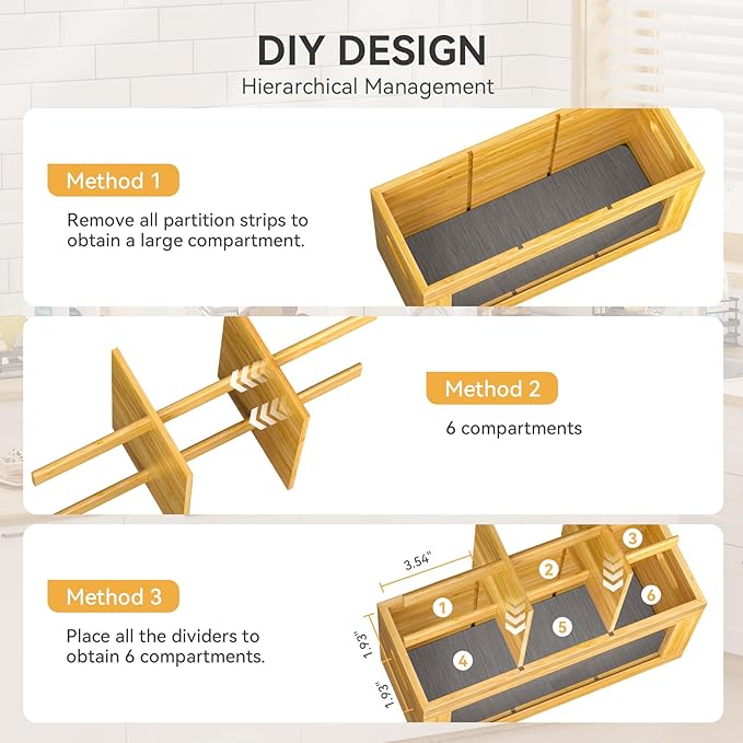 Yofidra Bamboo Utensil Holder & Silverware Organizer: Extra Large Cooking Holder with Absorbing Drying Stone and 6 Compartments Kitchen Countertop Storage Farmhouse Decor Accessories 11.8"X4.7"X5.9"