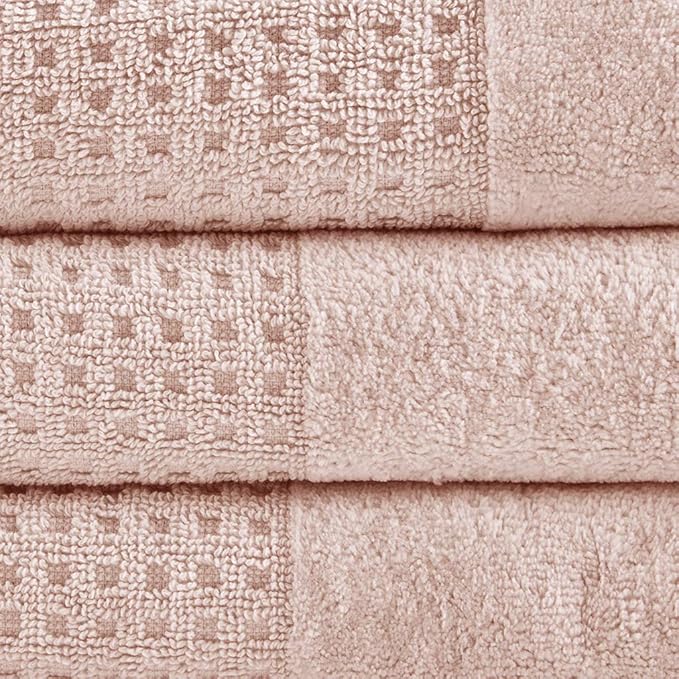 Madison Park Spa Waffle 100% Cotton Luxurious Towel Set, Premium Texture Waffle Weave, Highly Absorbent, Quick Dry, Hotel & Spa Quality Wash Clothes for Bathroom, Assorted Sizes, Pink 6 Piece