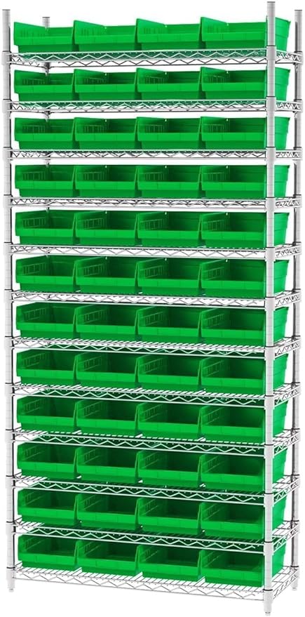 Akro-Mils 30150 Plastic Shelf Bins, Heavy Duty Storage Bins for Garage, Closet, and Drawer Organization, 12" x 8" x 4", Green, 12-Pack