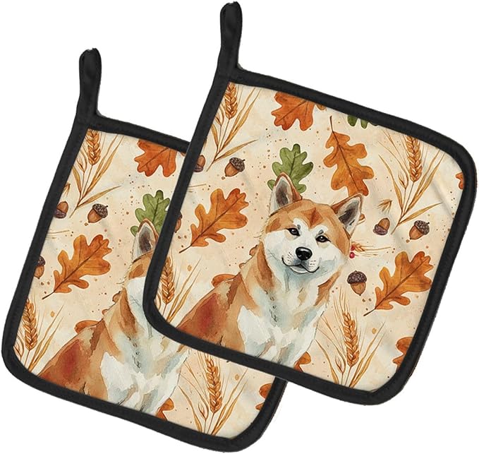 Caroline's Treasures Red Akita Heirloom Fall Pair of Pot Holders Pair 7.5x7.5 Quilted Insulated Hot Pads Decorative Kitchen Gift Made in USA