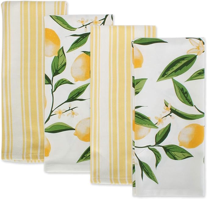 DII Lemon Bliss Kitchen Collection, Dishtowel Set, 4 Count