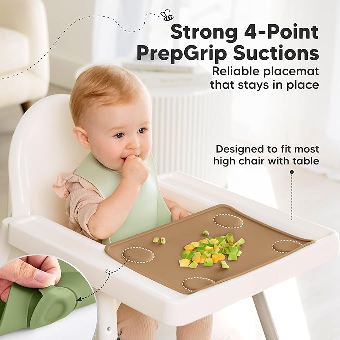 KeaBabies 2pk Silicone Placemats for Toddlers, Kids - 12x9 Non Slip Suction Baby Silicone Placemat for Restaurants, Dining Table,Travel, Easy to Clean, Food Grade/BPA-Free,Small Baby Table Mat(Desert)