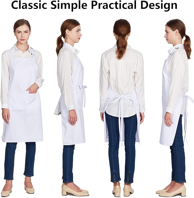 Jubatus 1 Pack 100% Cotton Aprons with 2 Pockets Cooking Chef Kitchen Adjustable Bib Apron for Women Men, White