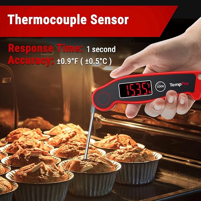 TempPro TP19 Waterproof Digital Meat Thermometer for Grilling with Ambidextrous Backlit & Thermocouple Instant Read Kitchen Cooking Food Thermometer for Candy Oil BBQ Smoker (Previously ThermoPro)
