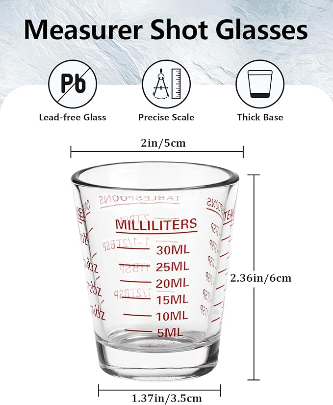 SAIAOKJ Shot Glasses Measuring Cup Set 2PACK Espresso Shot Glasses Liquid Heavy Glass 26-Incremental Measurement 1 OZ, 2 TBS, 6 TSP, 30 ML Kitchen Tools (Red)