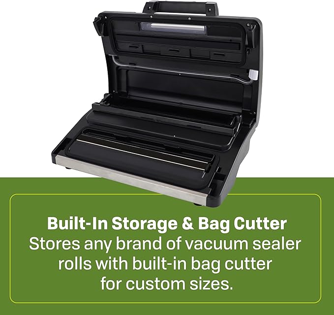 Nesco Premium Vacuum Sealer Kit featuring LiquidLock™, Includes large variety of Bags and Rolls VS-22LB, Built-in Canister Sealing Function