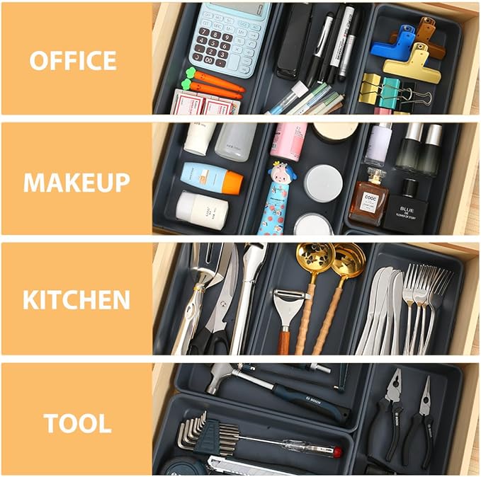 3PCS Large Plastic Drawer Organizer, 12" X 6" Desk Drawer Organizer and Storage Trays, Large-size Storage Bins, Organization and Storage Container for Makeup Vanity, Kitchen Utensil, Office, Bathroom