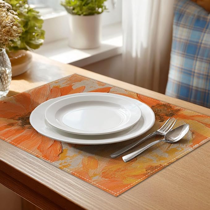 HOMETITUTE Linen Placemats Set of 4 12x18 inch Spring Table Mats for Dining Table Sunflower Farmhouse Decorations Kitchen Decor Desk Mat for Outdoor Home Party Kitchen Seasonal Dining Decor