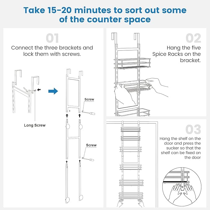 6-Tier Over the Door Pantry Organizer,Cabinet Door Organizer,Kitchen Pantry Door Organizers and Storage,Over the Door Spice Rack,Behind the Door Storage,Door Hanging Organizer,Black