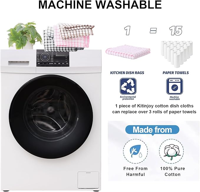 Kitinjoy Cotton 12 Pack Kitchen Towels and Dishcloths Sets, 16 x 25 Inch & 12 X 12 Inch Dish Towels Bulk, Super Soft and Absorbent Hand Towels for Kitchen Drying, Pink