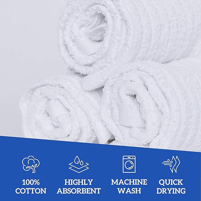 100% Cotton Ribbed Bar Mops Kitchen Towels, 12 Pack - Dish Towels, Super-Absorbent, Multi-Purpose for Home, Kitchen, and Bar Cleaning, 16 x 19 inches.