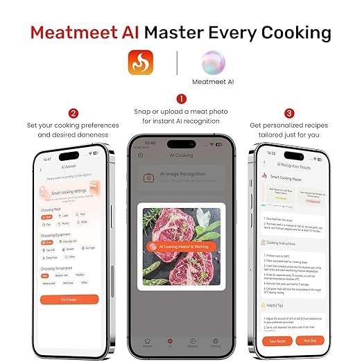 Wireless Meat Thermometer, Bluetooth Thermometer, Smart Digital Wireless Meat Thermometer with App Control, IP69 Waterproof, Digital Cooking Thermometer for BBQ, Oven, Grill, Smoker (S Pro)