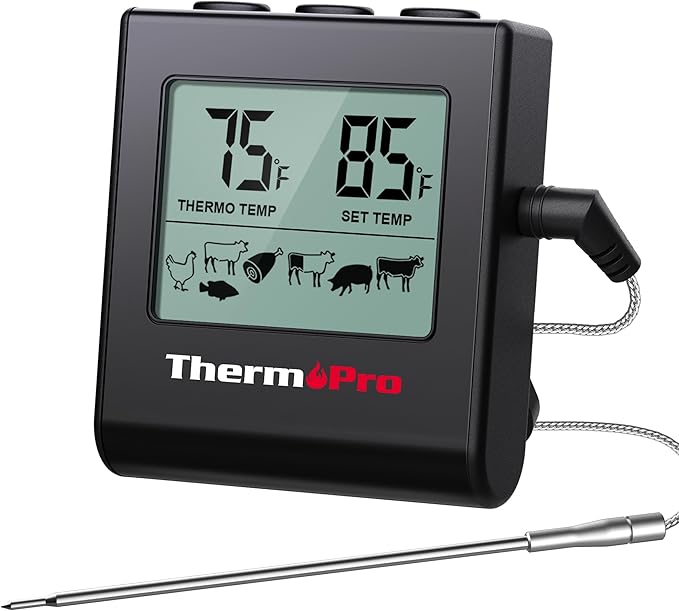 TempPro TP16H Large LCD Digital Meat Thermometer for Cooking, Smoking, Grilling, BBQ Food Thermometer with Clock Timer and Stainless Steel Probe, Black (Previously ThermoPro)