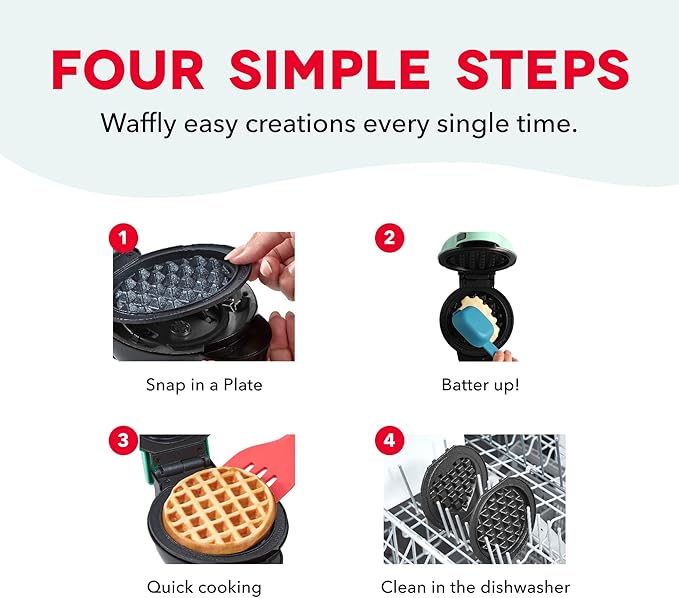Dash MultiMaker® Mini Maker System - Compact Waffle Maker for Family Breakfasts - Removable Griddle Plates & nonstick surface - 6 Plates & Storage Case - Aqua