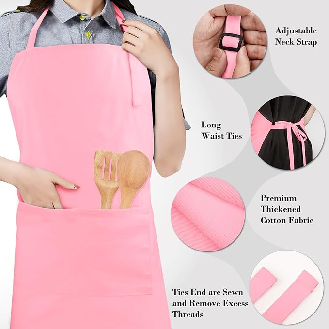 Chef Apron and Hat set, 2 Pockets Adjustable Cotton Kitchen Cooking Bib Apron, Baker Costume for Men Women