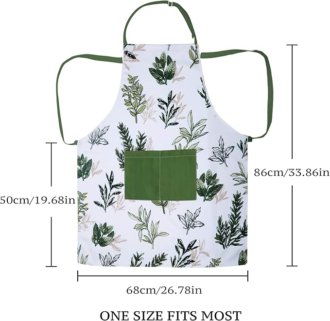 RosieLily Herb Aprons for Women with Pockets Floral Apron Green Apron Cute Kitchen Apron for Cooking Baking Gardening Grilling BBQ Gardening Gifts for Women Leaves Plants Botanical