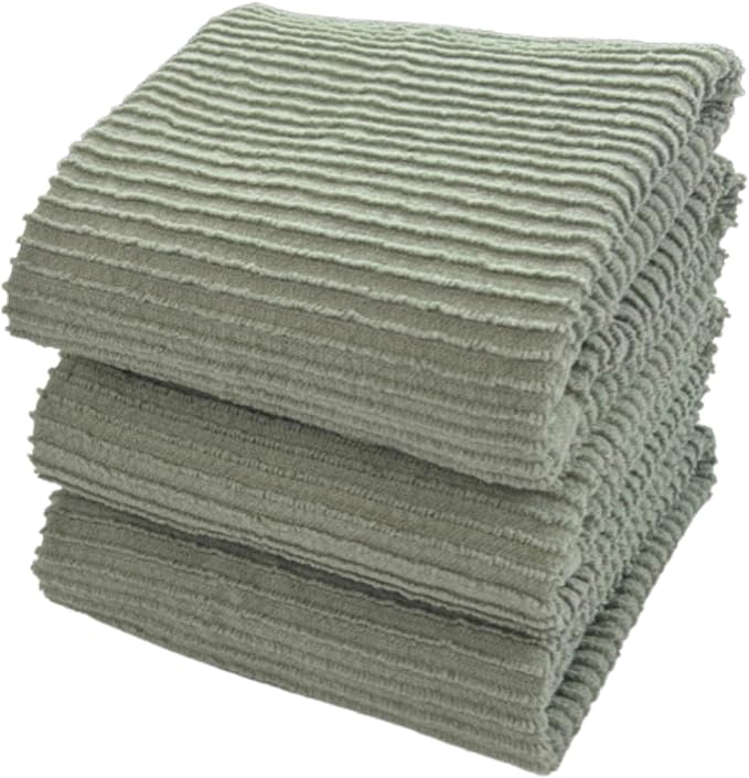 Serafina Home Sage Green Kitchen Dish Towels 100% Cotton Cloth Soft Cleaning Drying Absorbent Terry Ribbed Loop: Set of 3 Multipurpose for Everyday Use
