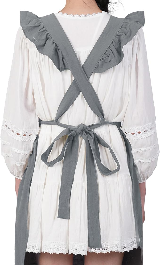 Aoomzoon Vintage Aprons for Women with Pockets Cute Lace Ruffle Adjustable Apron for Cooking Kitchen Baking Gardening