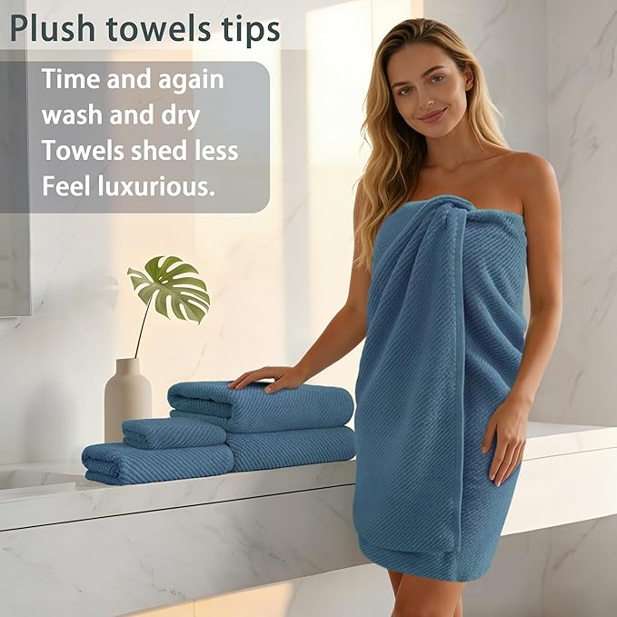 VOOVA & MOVAS Labrador Blue Towels for Bathroom, 100% Cotton | Quick Dry | Soft | Thick, 3 Piece Towel Set, 1 Large Bath 30" x 56", 1 Hand 18" x 28", 1 Wash Cloth 13" x 13", Bathroom Essentials